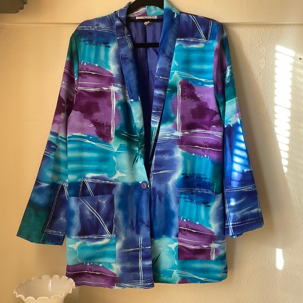 Vintage Kensington Square abstract long sleeve button front blazer jacket